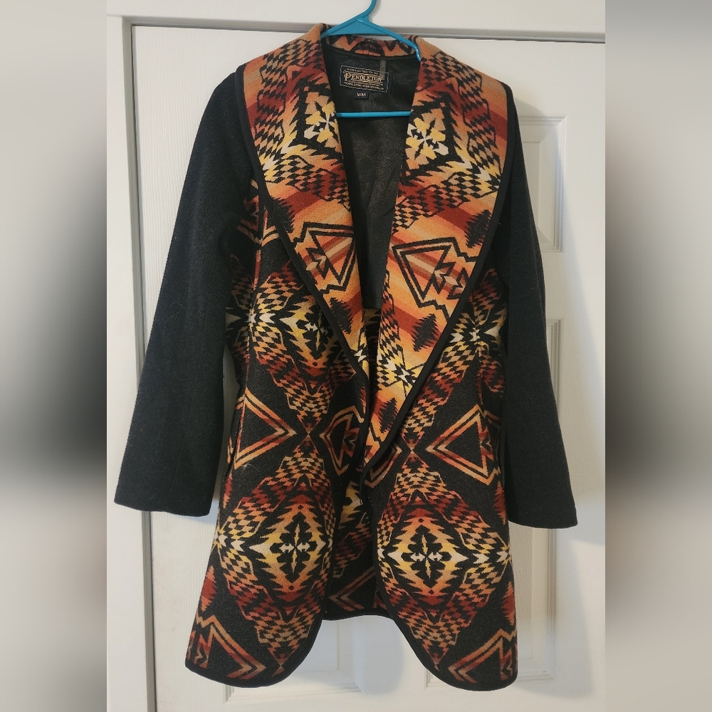 Pendleton Jaquard Wool Blend Wrap Coat